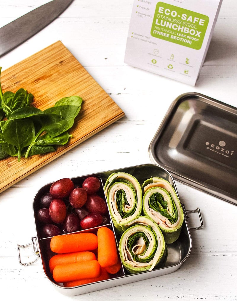 ecozoi Stainless Steel Lunch Box for Kids â€“ Leakproof Bento Box with 3 Compartments & Extra Sauce Container, BPA-Free Metal Lunchbox for School, Toddler & Adults | Eco-Friendly Reusable Meal Prep Container - Image 3